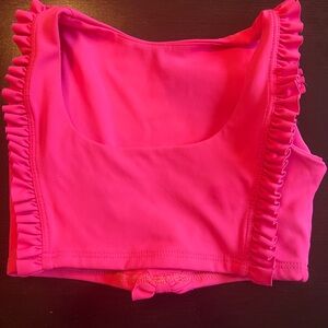Tiger Friday Ruffled Crop Top (reversible)and matching shorts set-color hot punk